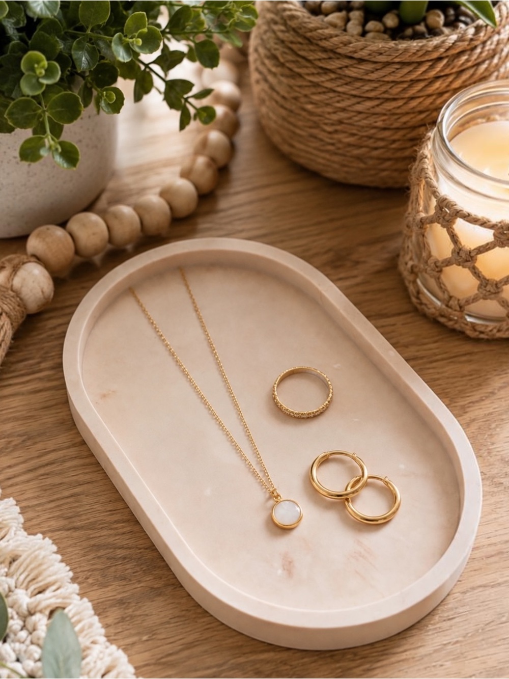 Gold Moonstone Circle Pendant Necklace - Women Jewelry